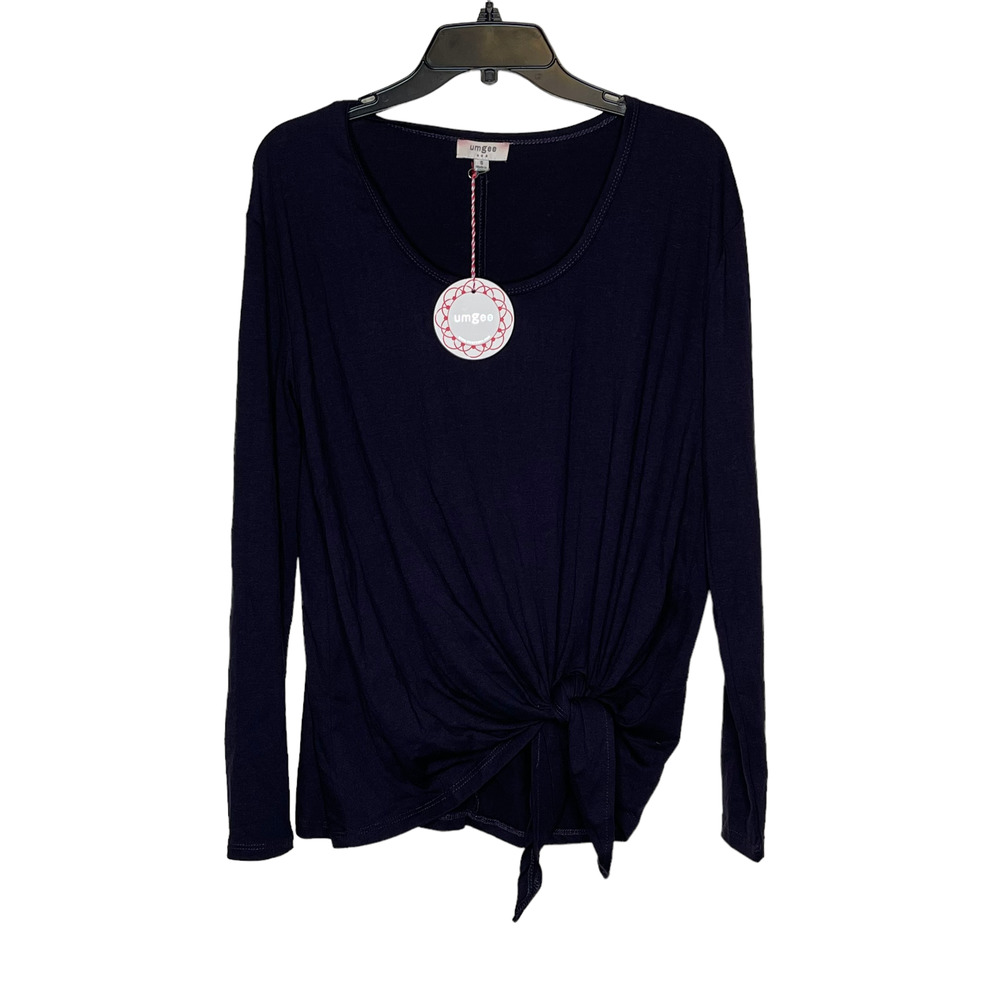 Umgee Womens Top Size Small Navy Blue Side Tie Polyester‎ Rayon Blend T-Shirt LS